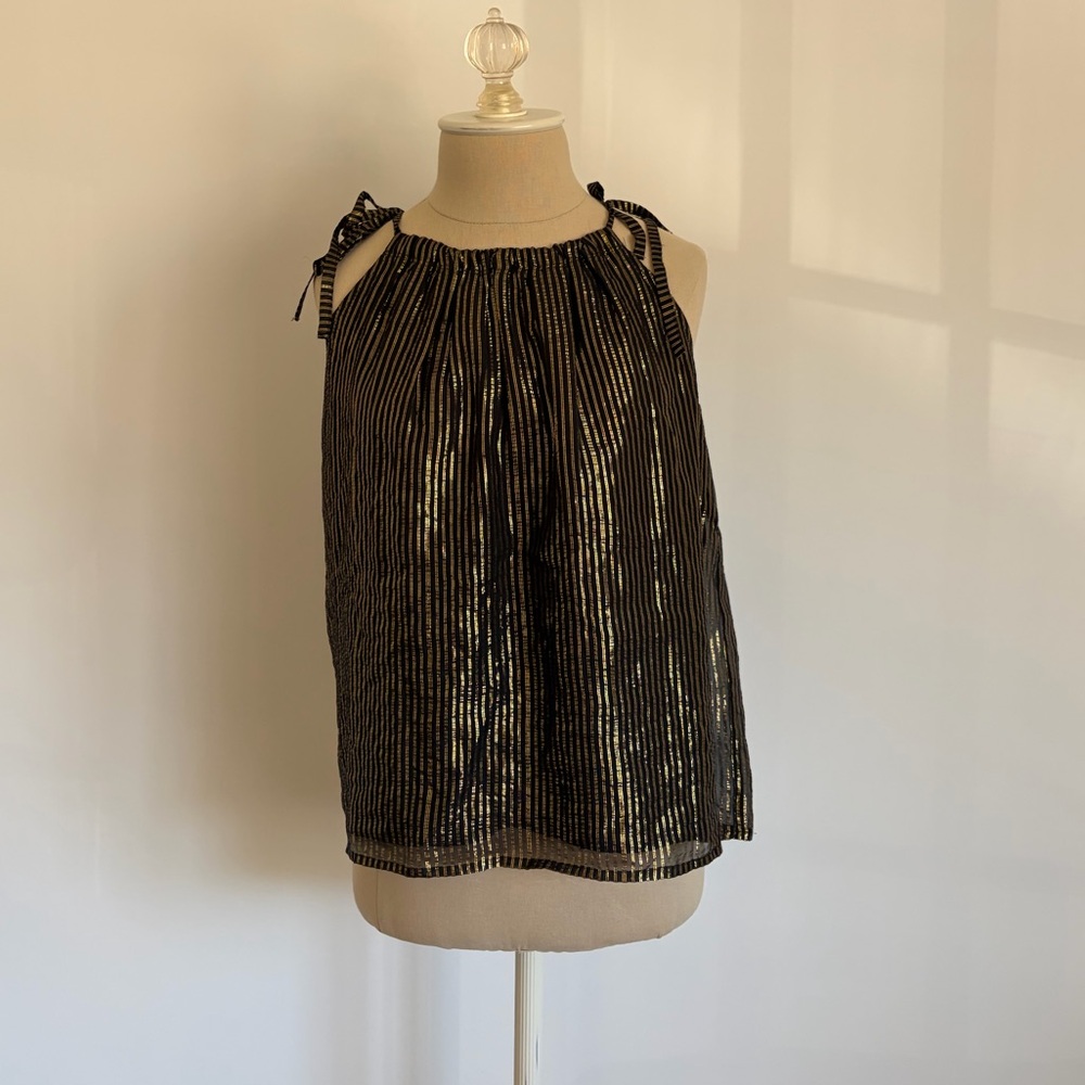 Madewell Camisole Black Gold Metallic Silk Blend Ties Lined 00